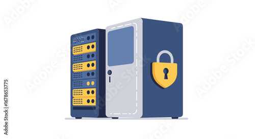 Secure data server with privacy protection lock in modern flat design