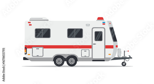Modern flat design recreational vehicle for camping and travel enthusiasts