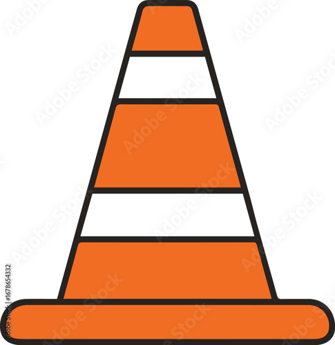 Bright orange traffic cone with white reflective stripes for safety and guidance