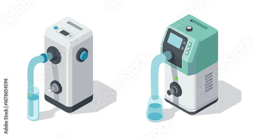 Modern isometric set of water filtration devices for home use