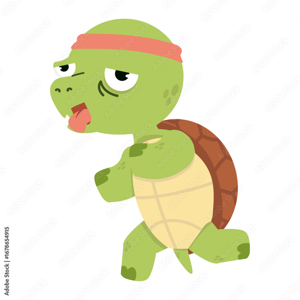 Fototapeta premium Cartoon of Exhausted Turtle Running