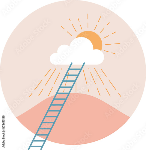 Ladder to cloud with sun symbolizing progress and mental recovery
