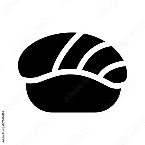 Illustration showing a black icon of sushi, rolls and other attributes of Japanese food, on a white background