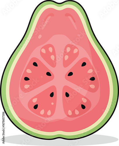 Vector vector art of closeup view of a ripe passion fruit cut in half, revealing its juicy pulp and seeds transparent background