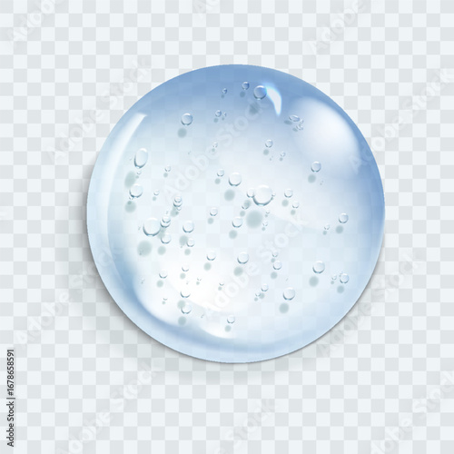 Hyaluronic acid bubble. Collagen clear drop. Cosmetic serum. Skincare product. Vector illustration