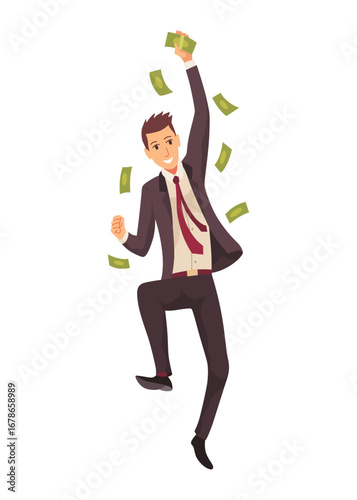 Rich man flat cartoon comic element, millionaire man money vector illustration