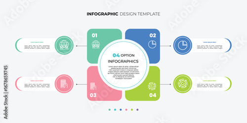 Modern Circle chart infographic template with 4 options for presentations. Infographic 4 diagram chart template for business 4, options, presentation with diagram elements, infographics