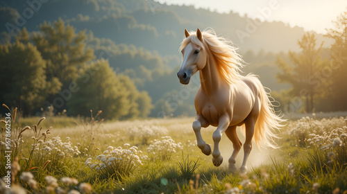 Amazing haflinger stallion prancing in beautiful nature