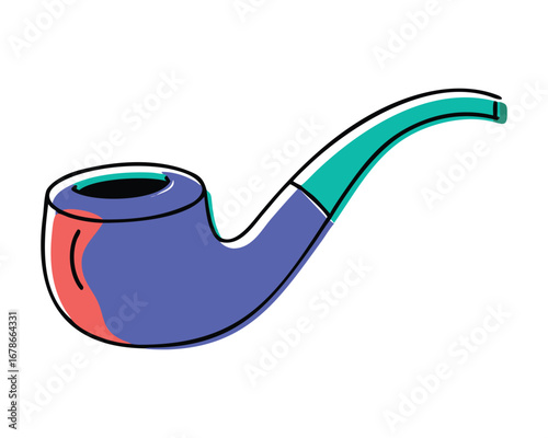 Smoking pipe isolated on white background with blue handle and gardening elements