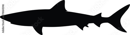 Black vector silhouette of a cartoon shark swimming