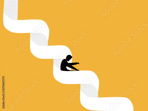 businessman slips down the escalator