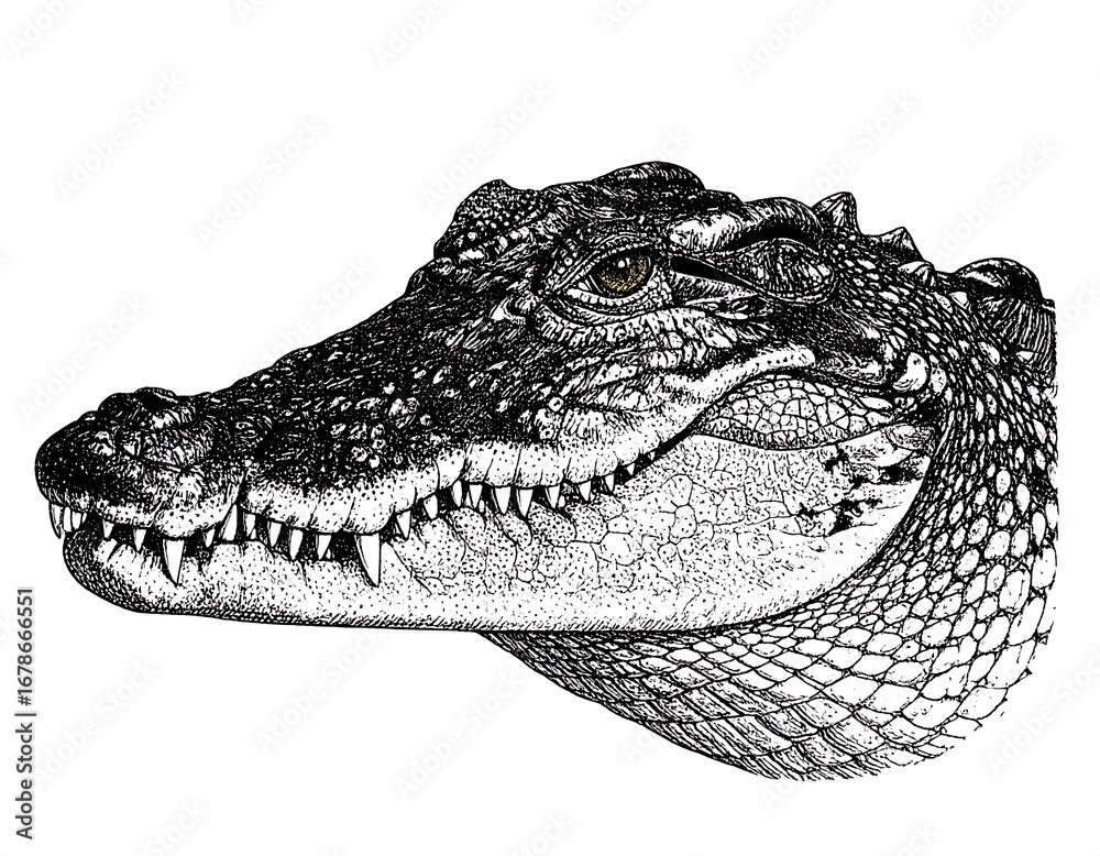 Fototapeta premium Detailed ink drawing of a crocodile's head