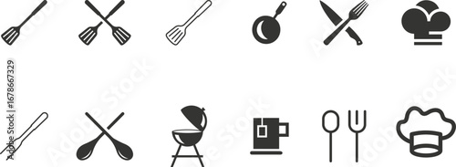Comprehensive Kitchen Utensil Silhouette Vector Set Featuring Pots, Pans, Spoons, and Cooking Tools