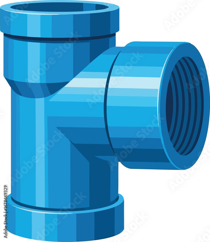 Blue pvc tee fitting for plumbing with female threads vector