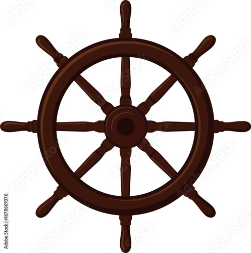 Vintage wooden ship steering wheel nautical adventure marine navigation transport vector