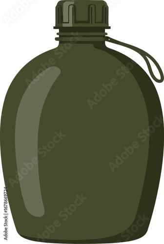 Olive green military style canteen isolated on for outdoor adventure vector