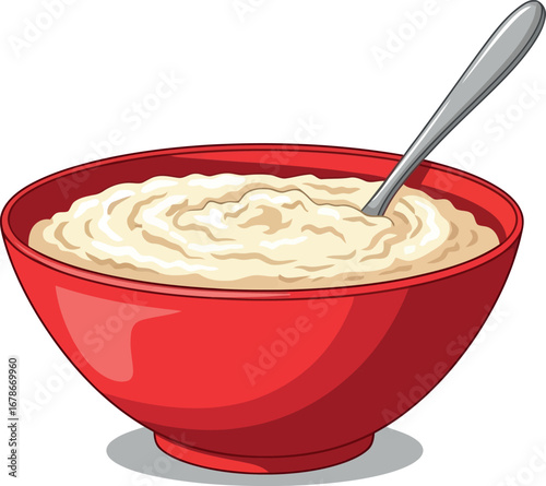 Creamy oatmeal bowl with spoon hot breakfast food healthy meal vector