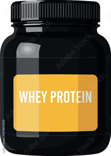 Whey protein supplement container health fitness nutrition athlete sports vector