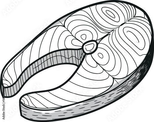 Fresh salmon steak illustration hand drawn sketch food ingredient seafood cooking healthy eating delicious gourmet vector