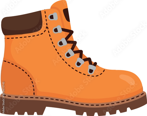 Durable orange work boot rugged construction footwear outdoor adventure style vector
