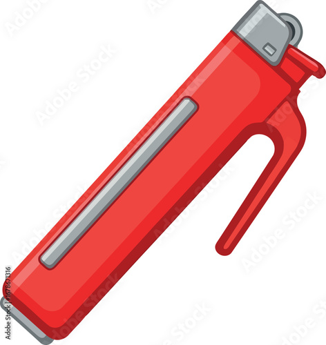 Red disposable lighter handle ignition tool vivid color vector