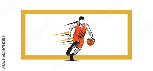 Basketball player dribbling ball orange jersey
