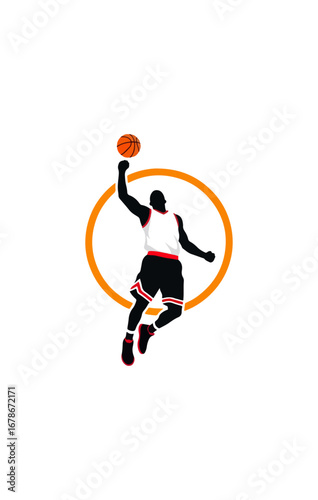 Basketball player silhouette dunking