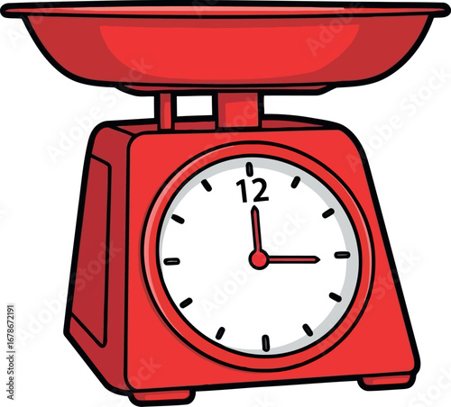 Vintage red kitchen scale with clock time measurement concept vector