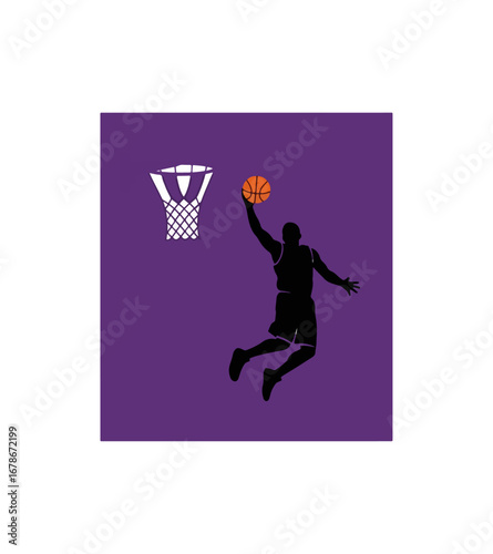Basketball player silhouette mid air shot illustration