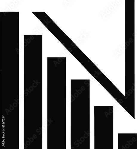 A financial business graph with a bar chart and arrow shows market growth and profit success
