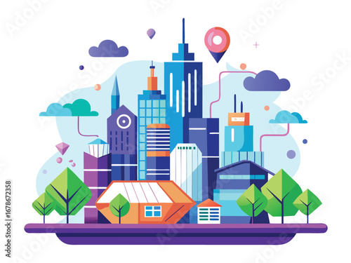 Futuristic smart urban cityscape with modern architecture and green spaces