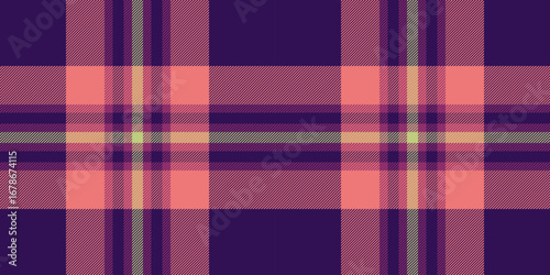 Funky background vector seamless, pillow texture fabric tartan. Random pattern textile check plaid in violet and red colors.