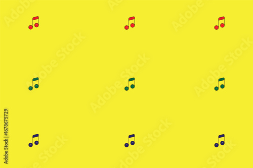 Colourful song icon pack featuring 9 audio symbols in RGB colours on a bright yellow background, ideal for creative and modern designs.