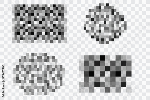 Set gray Pixel censor blur mosaic signs elements. Pixelated effect texture bar. Privacy square content. 