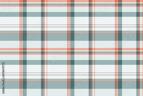 Classic plaid pattern with intersecting teal and coral stripes. Perfect for backgrounds, textures, or design elements requiring a timeless, versatile look.