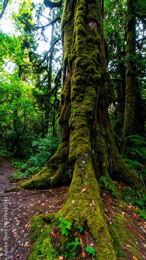 Obraz premium Lush forest with mossy tree