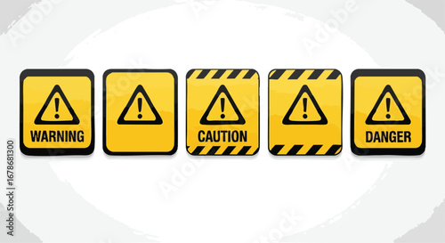 Alerting safety signs warning caution danger for hazard awareness