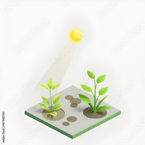 3D Isometric Flat Vector Illustration of Geotropism and Gravitropism In Plants, Movement in Response to Light