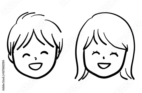 Smiling Male and Female Characters - Monochrome Vector Icon Set