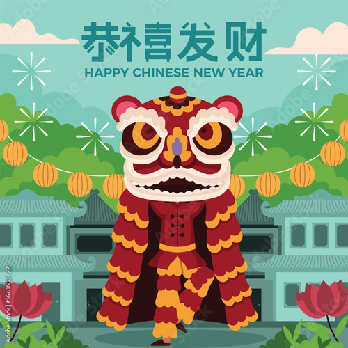 Lion Dance Character in Chinese New Year Concept