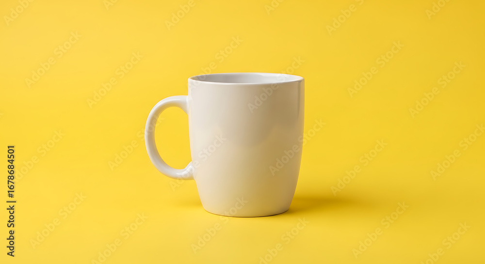 Fototapeta premium Ceramic coffee mug on a vibrant studio background for product branding and merchandise mockup presentation