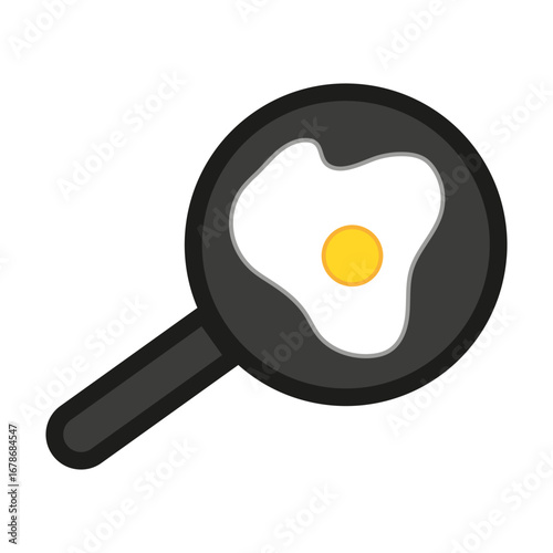 Fried egg illustration. Cooking pan symbol. Morning breakfast concept. Vector cuisine emblem.