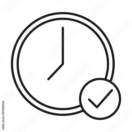 On time icon. Clock checkmark symbol. Task done Vector. Time management illustration.
