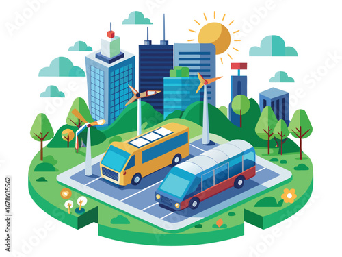 Sustainable urban living future smart city transportation with green energy and modern buildings