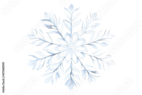 Intricate white snowflake ornament isolated on transparent background. Snowflake paper isolated on white background.