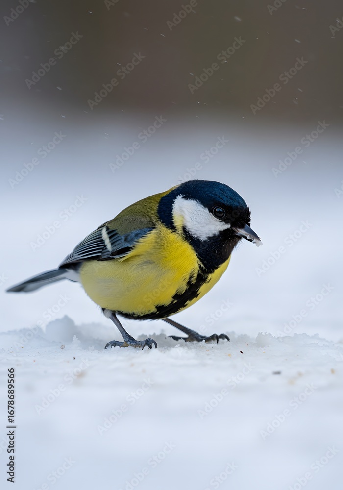 Fototapeta premium Great Tit Bird in Winter Snow