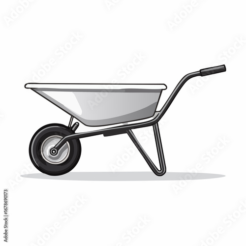 An illustration of a detailed wheelbarrow