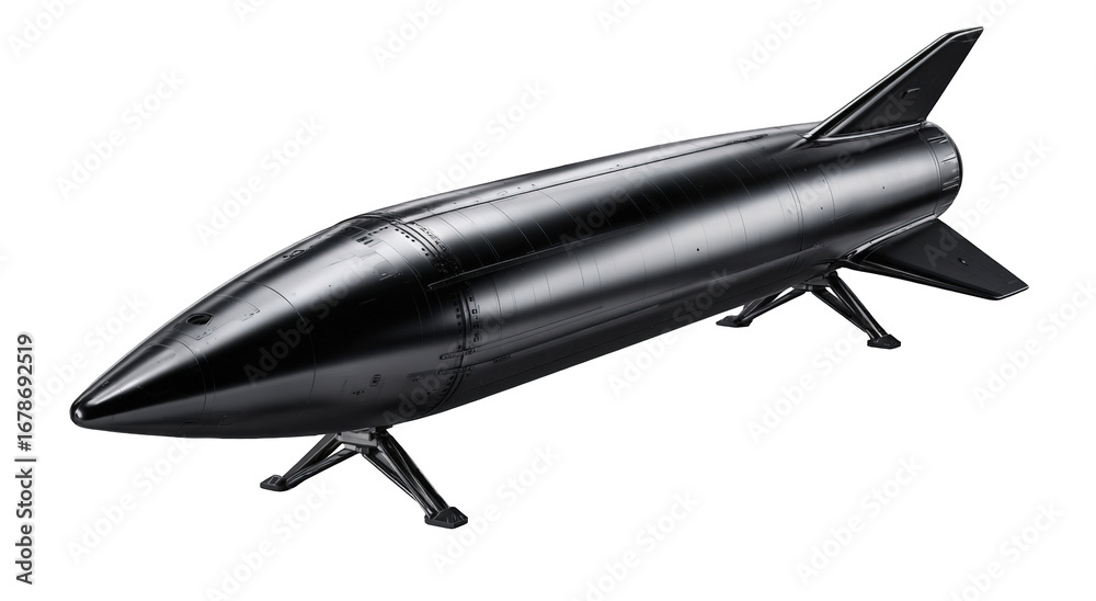 Fototapeta premium Metallic rocket, angled view