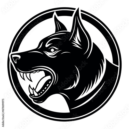 Barking dog head silhouette vector illustration.