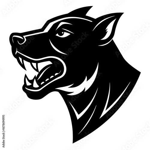 Barking dog head silhouette vector illustration.
